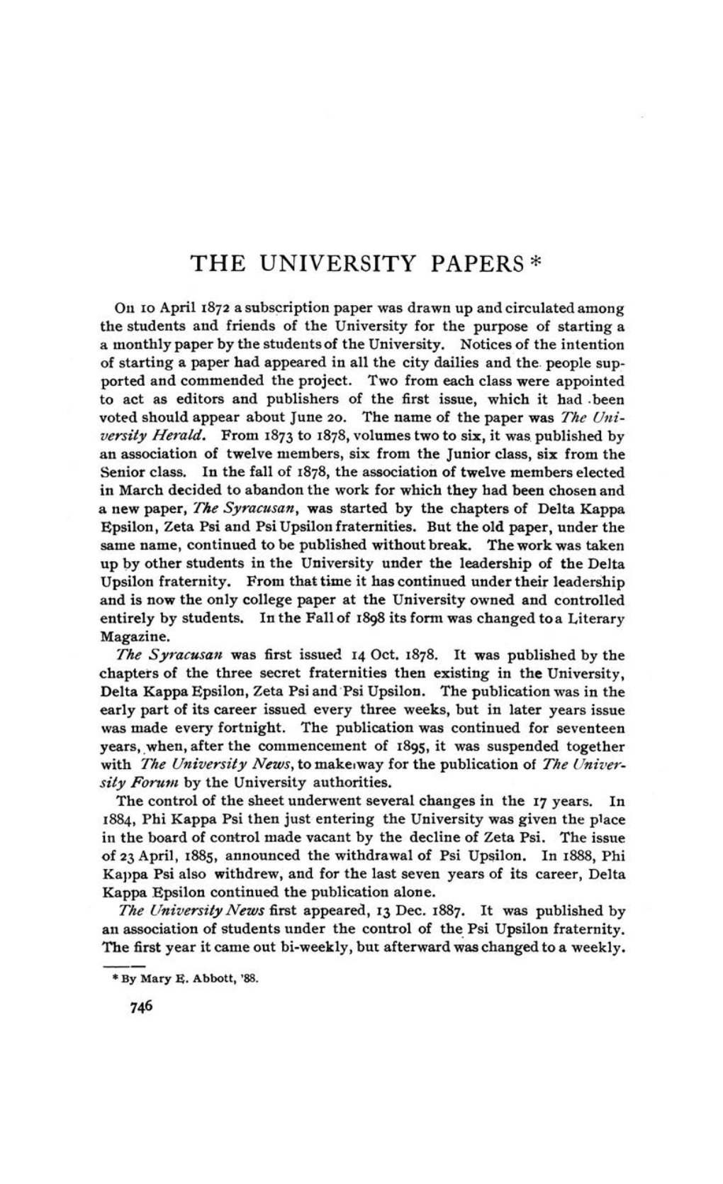 The University Papers*