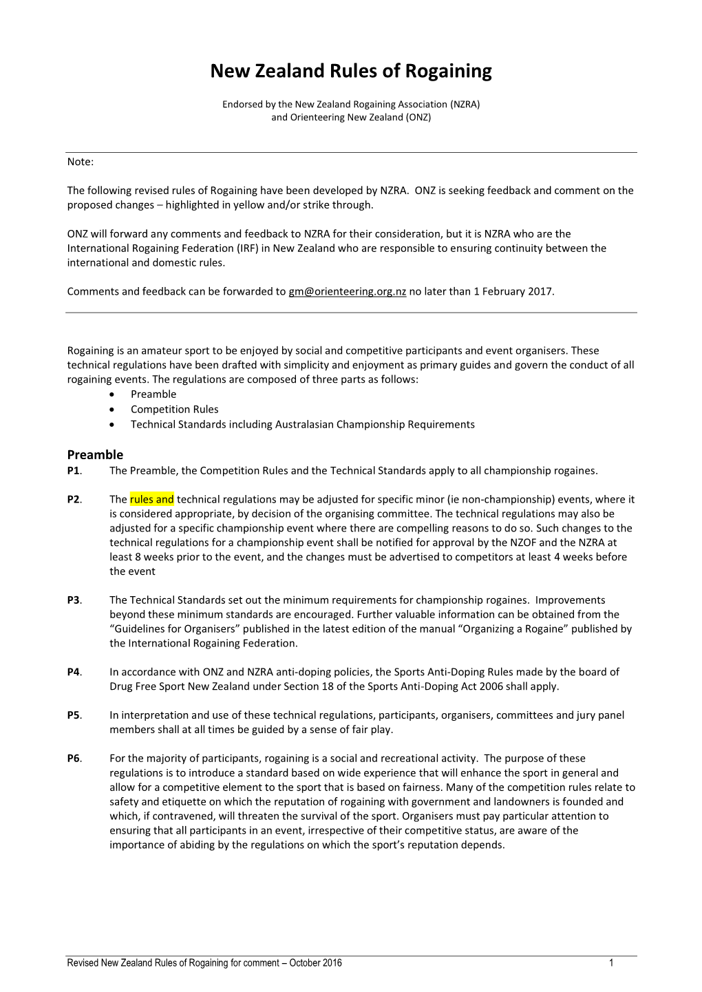 NZ Rogaine Rule Changes 2016