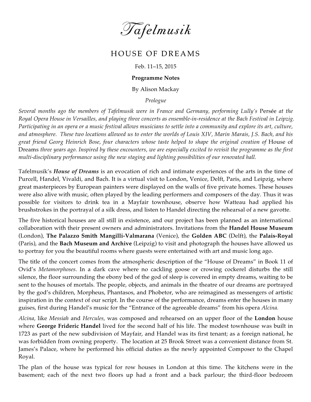 House of Dreams Prog Notes