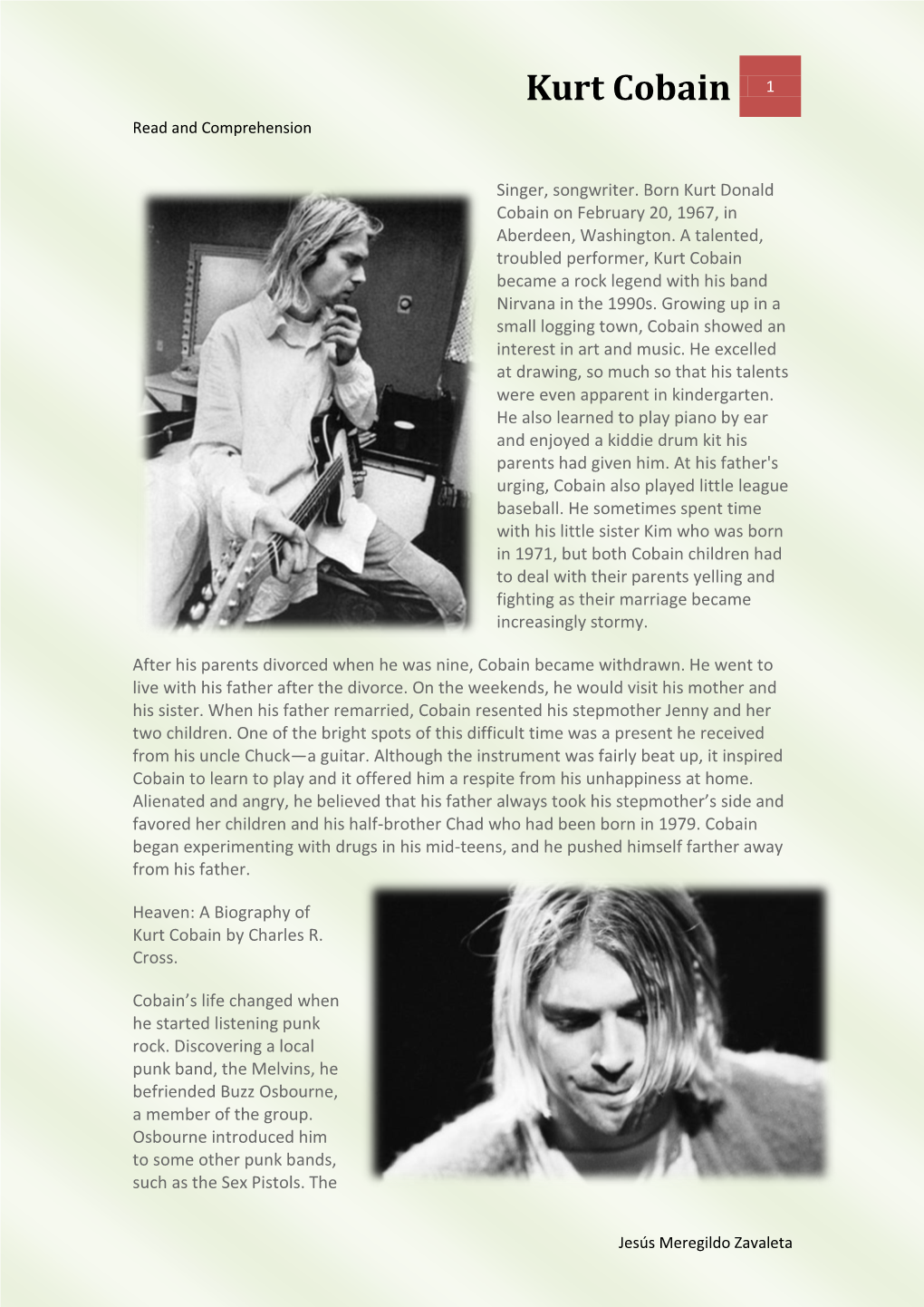 Kurt Cobain 1 Read and Comprehension