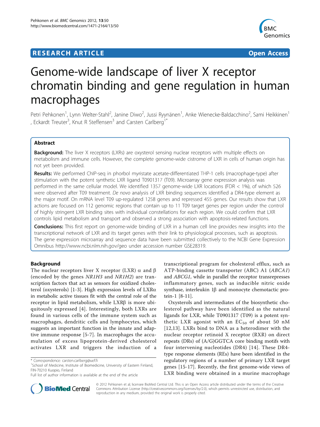 Genome-Wide Landscape of Liver X Receptor Chromatin Binding And