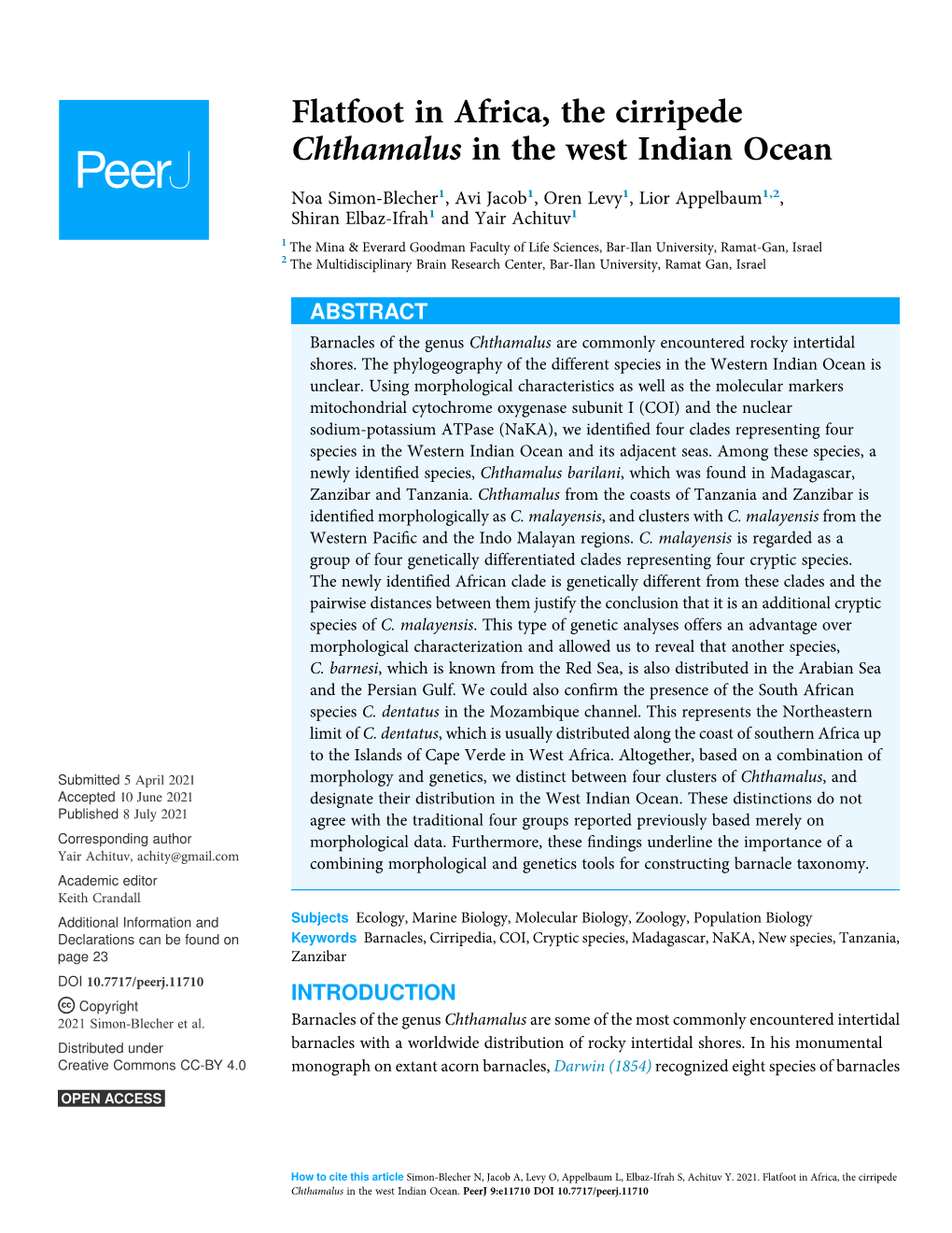 Flatfoot in Africa, the Cirripede Chthamalus in the West Indian Ocean