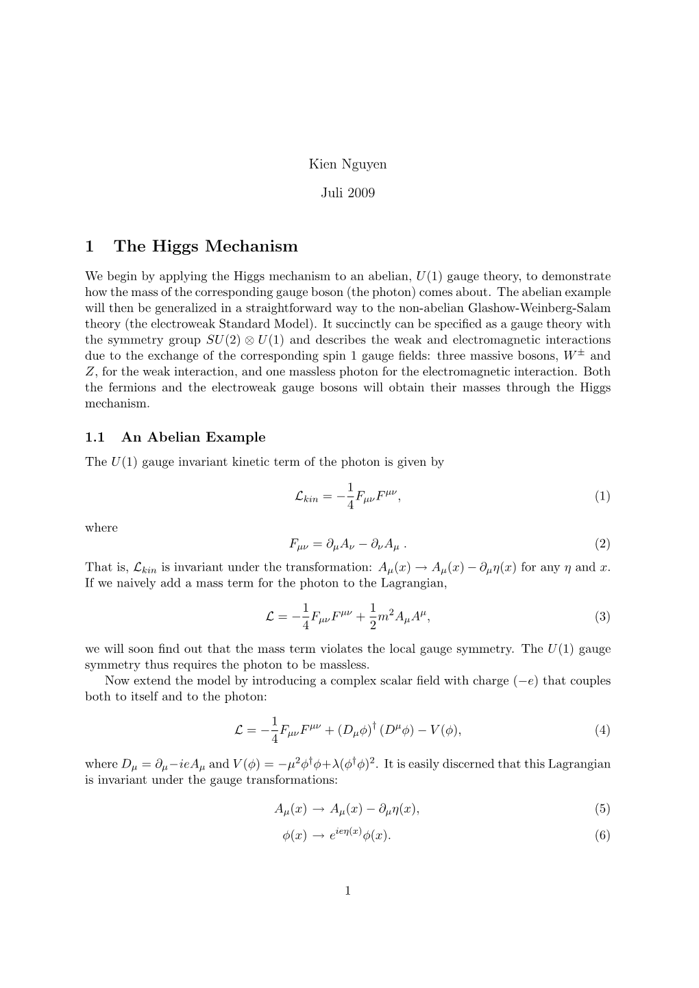 1 the Higgs Mechanism