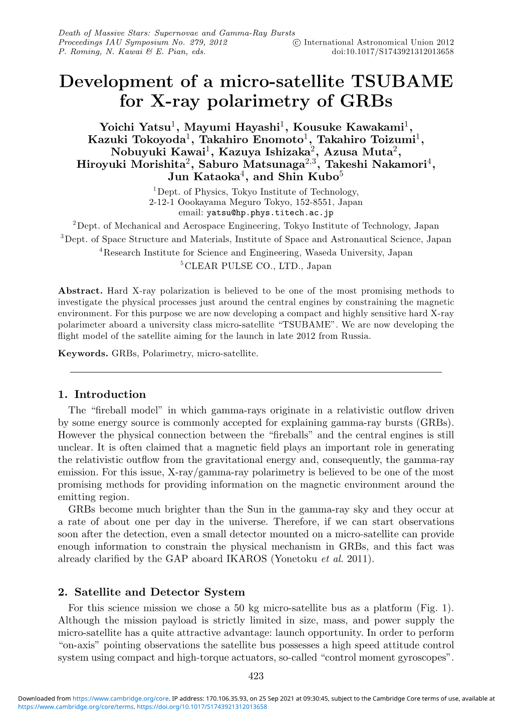 Development of a Micro-Satellite TSUBAME for X-Ray Polarimetry of Grbs