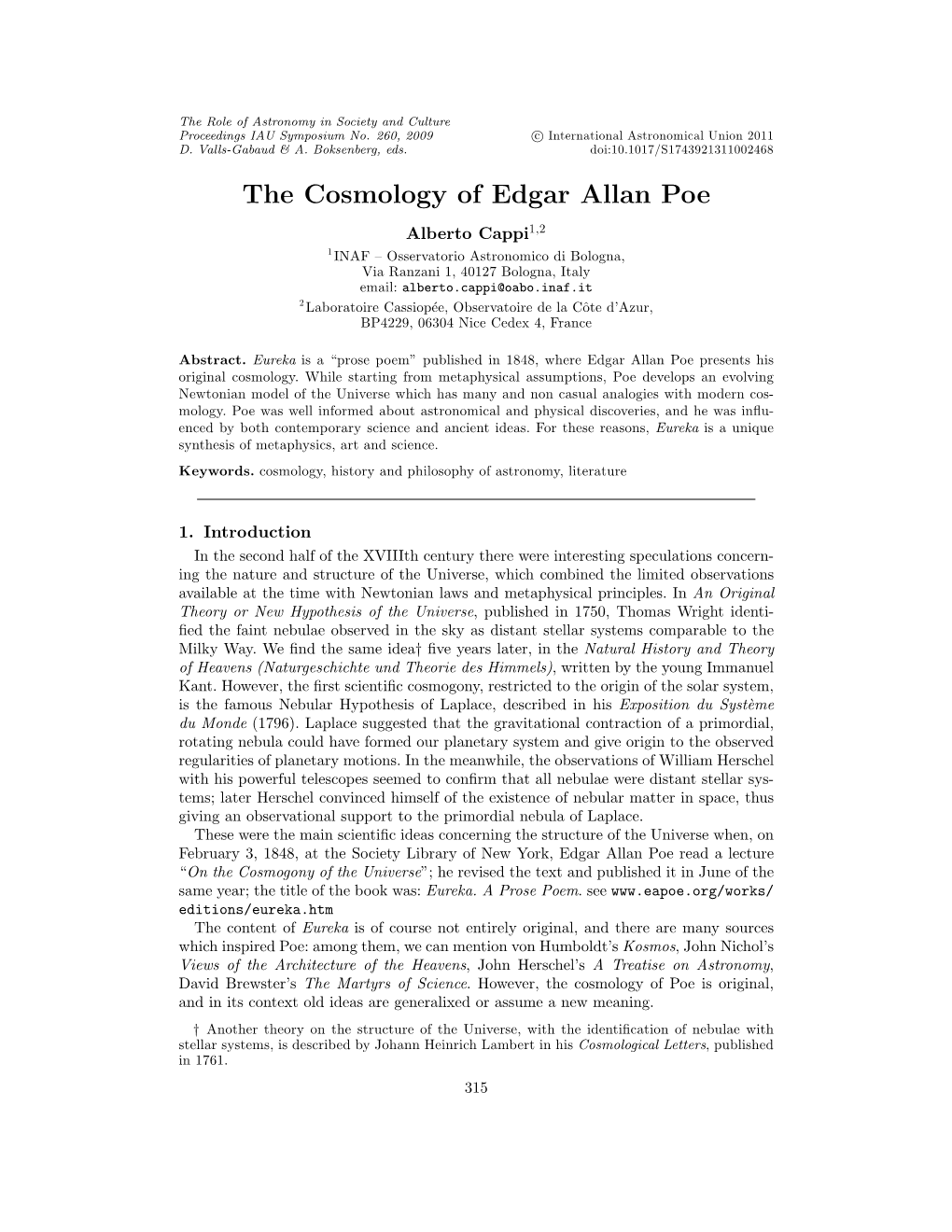 The Cosmology of Edgar Allan