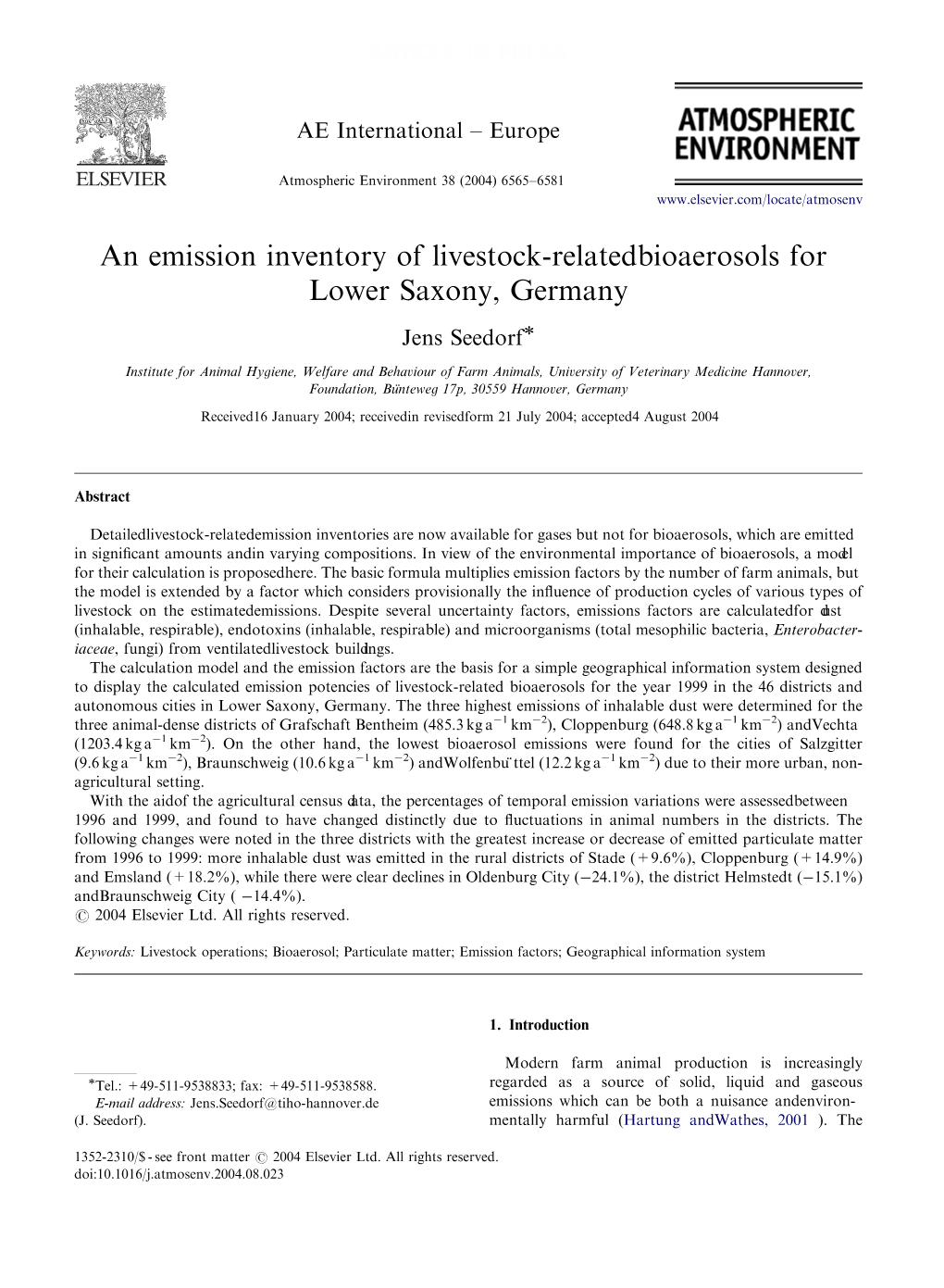 An Emission Inventory of Livestock-Related Bioaerosols For