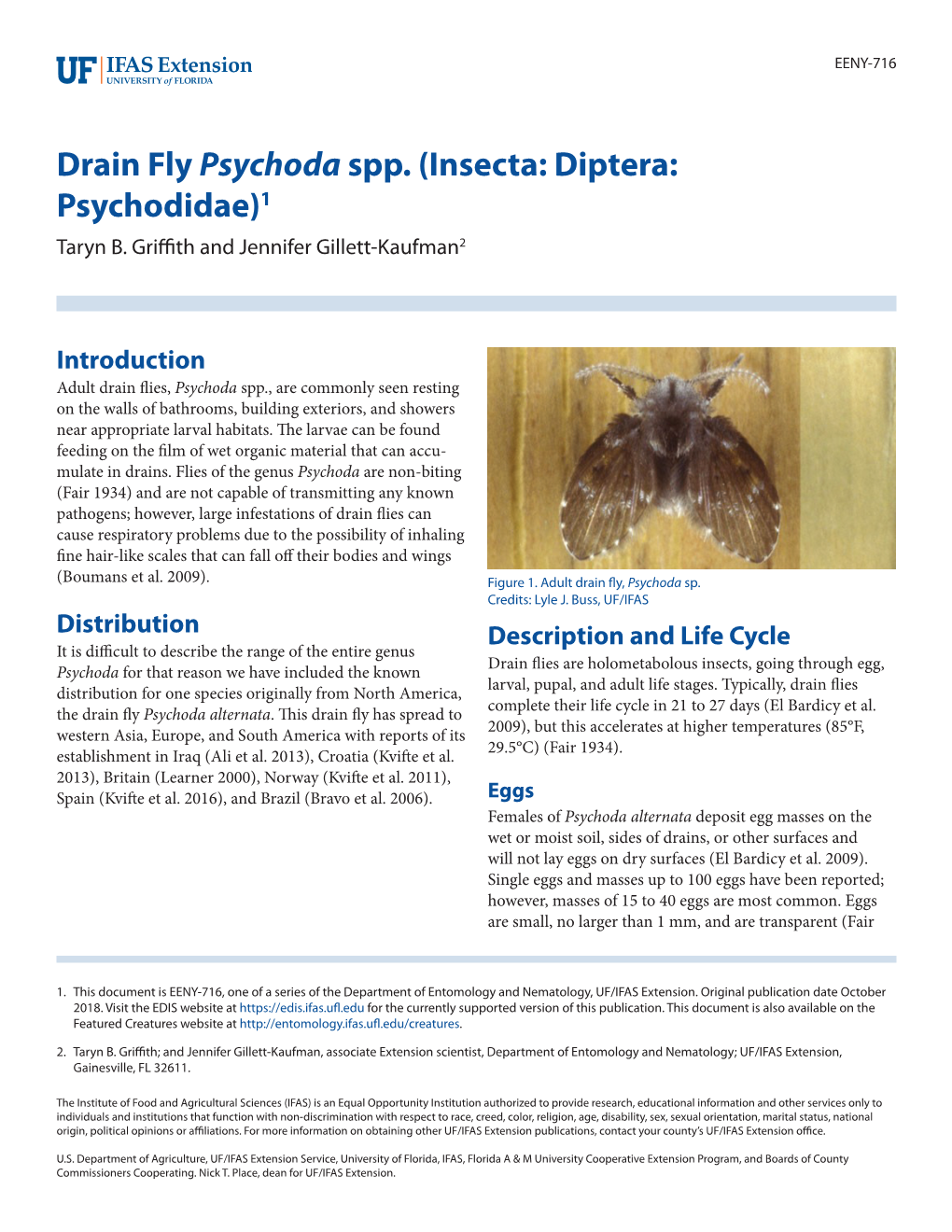 Drain Fly Psychoda Spp. (Insecta: Diptera: Psychodidae)1 Taryn B