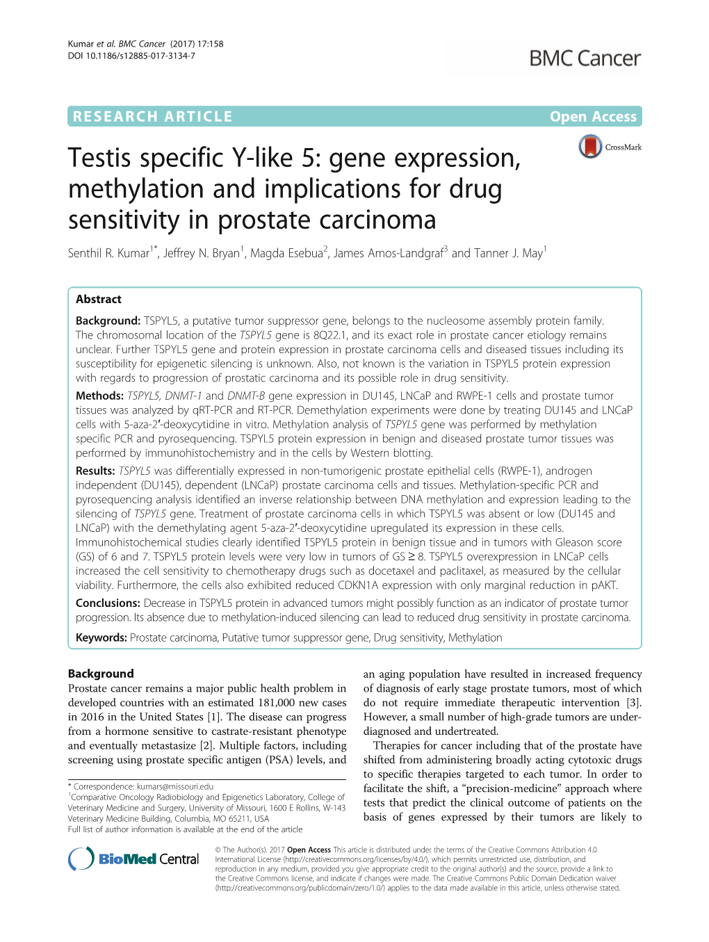 Testis Specific Y-Like 5: Gene Expression, Methylation and Implications for Drug Sensitivity in Prostate Carcinoma Senthil R