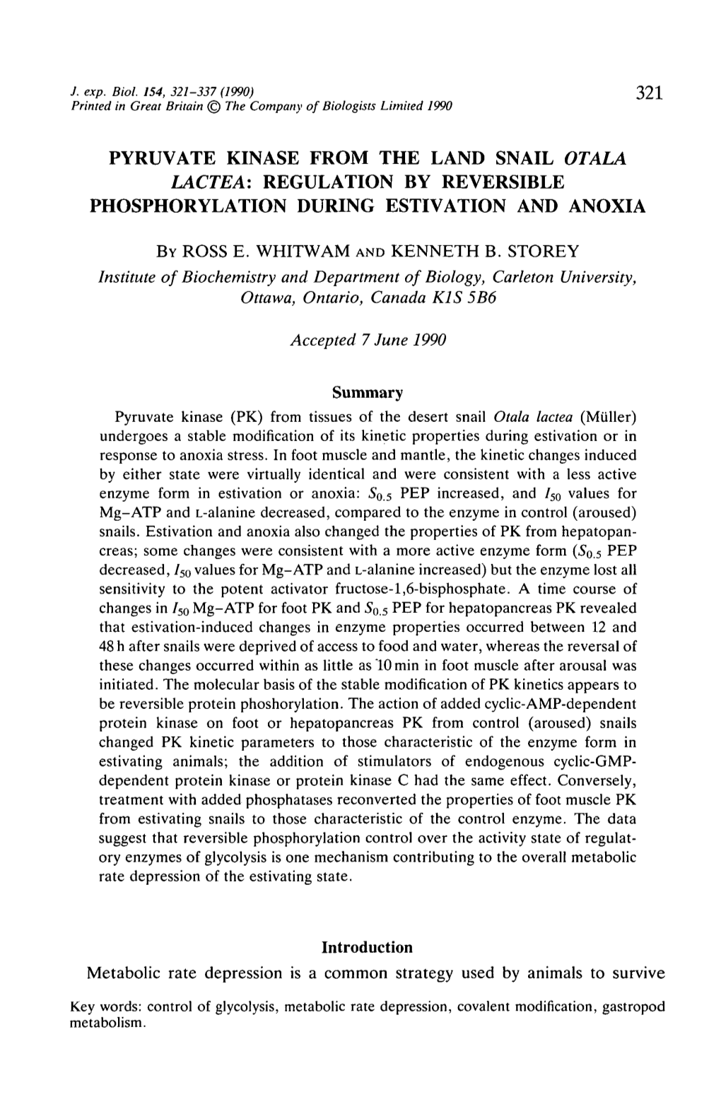 Pyruvate Kinase from the Land Snail Otala Lactea: Regulation by Reversible Phosphorylation During Estivation and Anoxia