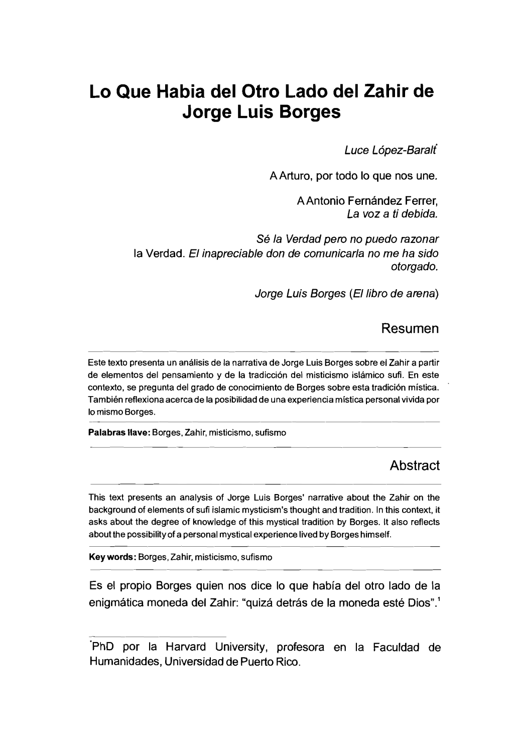 Lo Que Habia Dei Otro Lado Dei Zahir De Jorge Luis Borges