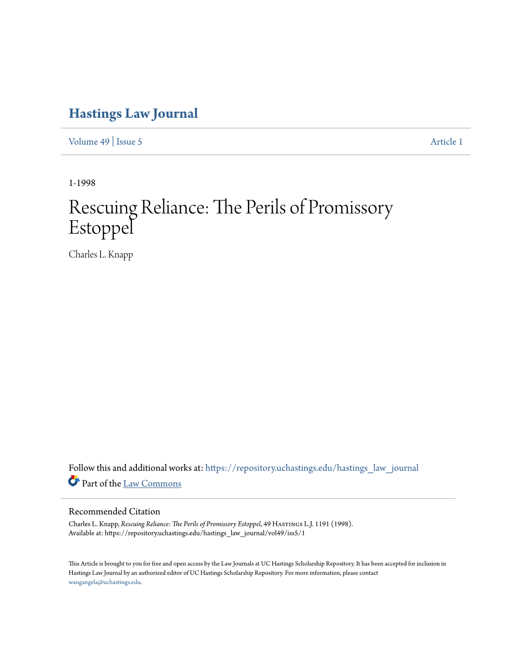 The Perils of Promissory Estoppel, 49 Hastings L.J