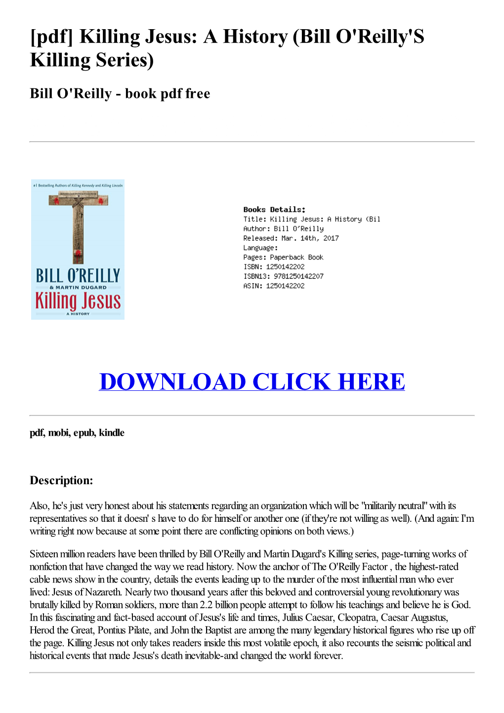 7Aea49e [Pdf] Killing Jesus: a History (Bill O'reilly's Killing Series) Bill O