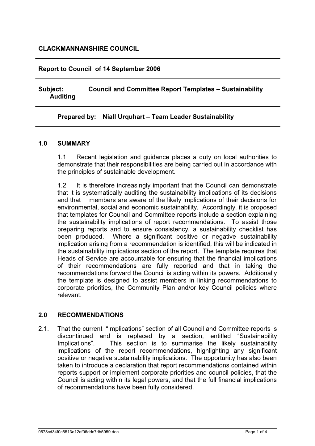 Council and Committee Report Templates - Sustainability Auditing