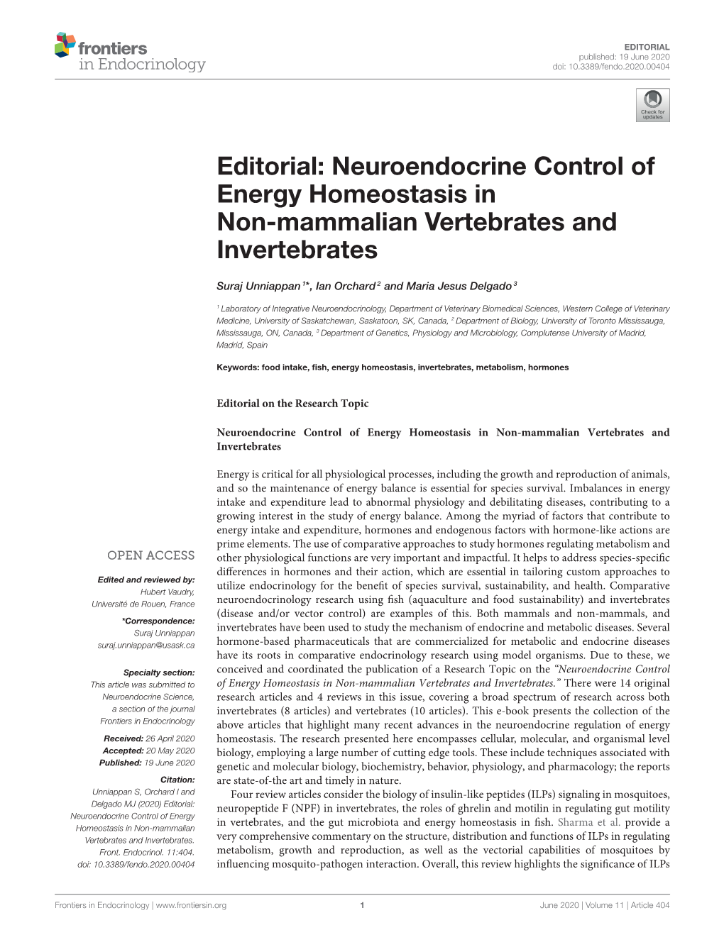 Neuroendocrine Control of Energy Homeostasis in Non-Mammalian Vertebrates and Invertebrates