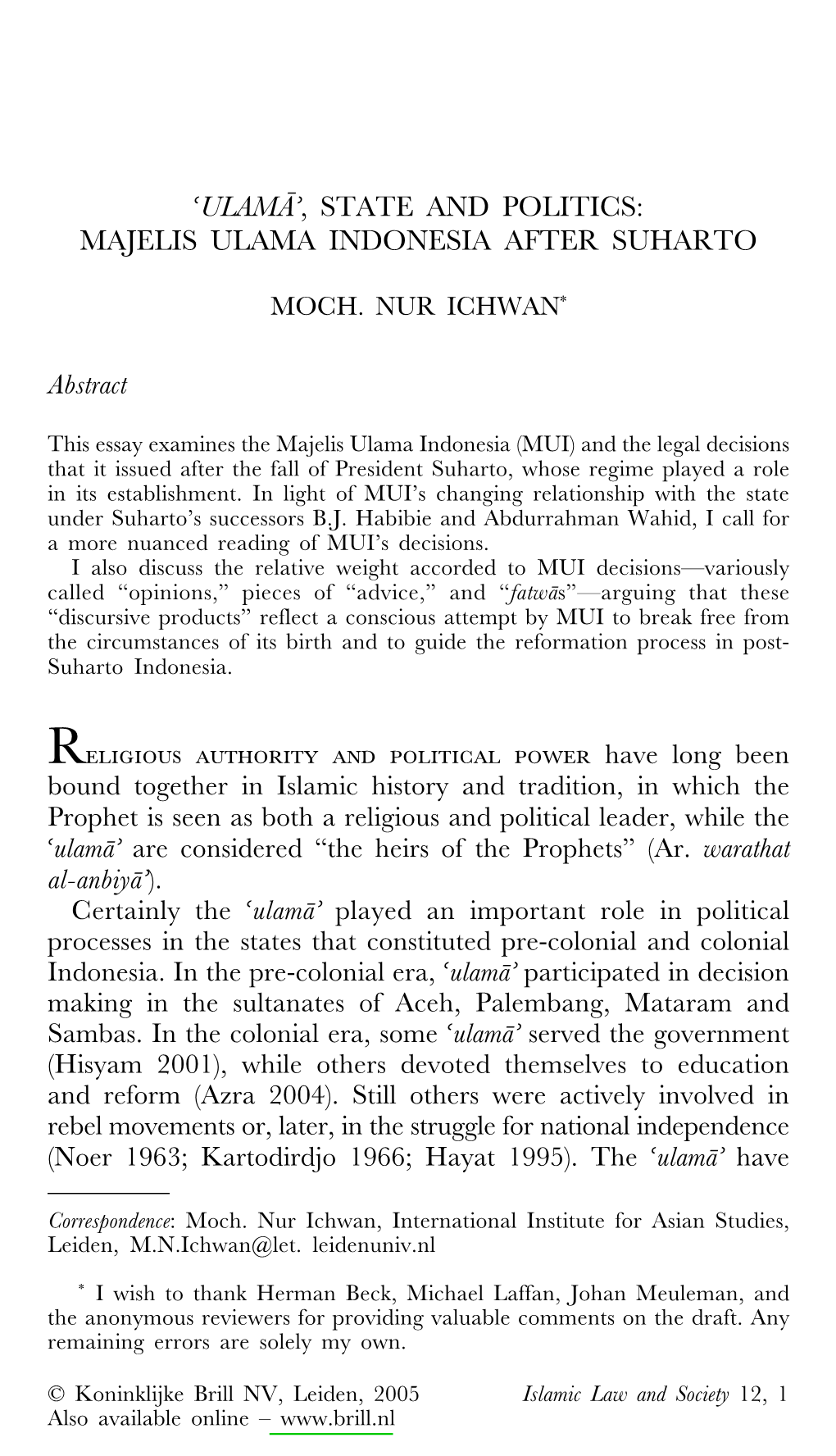 State and Politics: Majelis Ulama Indonesia After Suharto