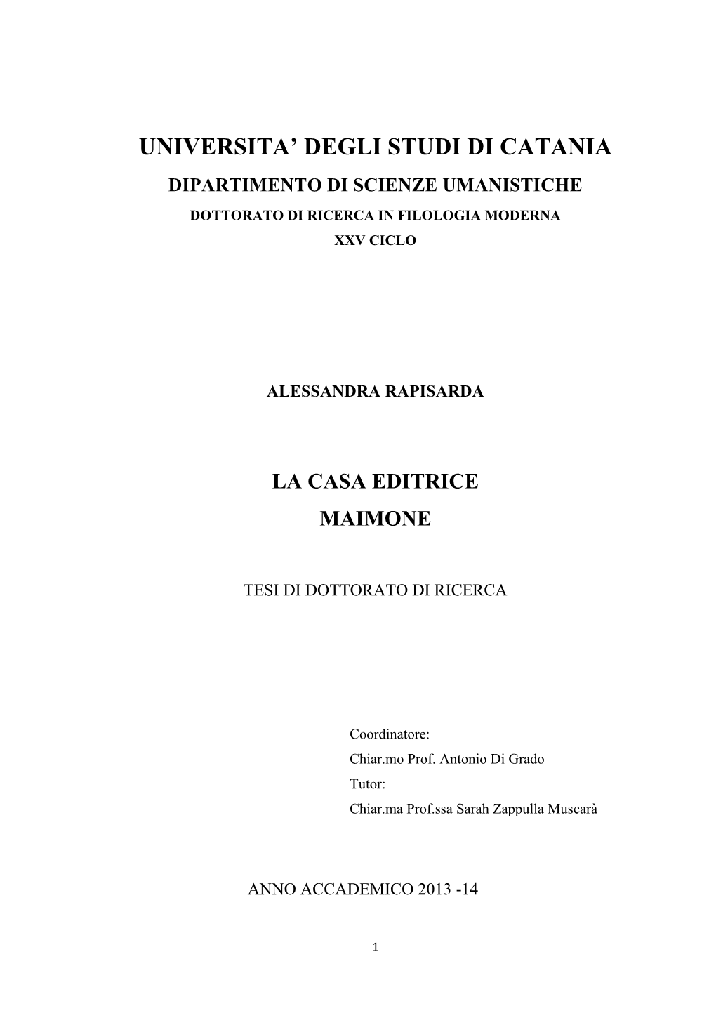 Universita' Degli Studi Di Catania