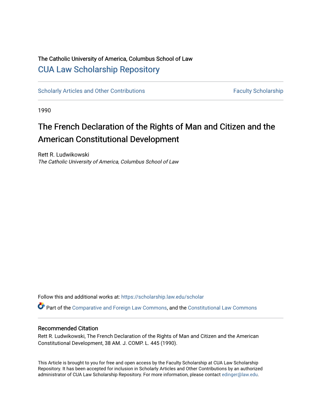 The French Declaration of the Rights of Man and Citizen and the American Constitutional Development