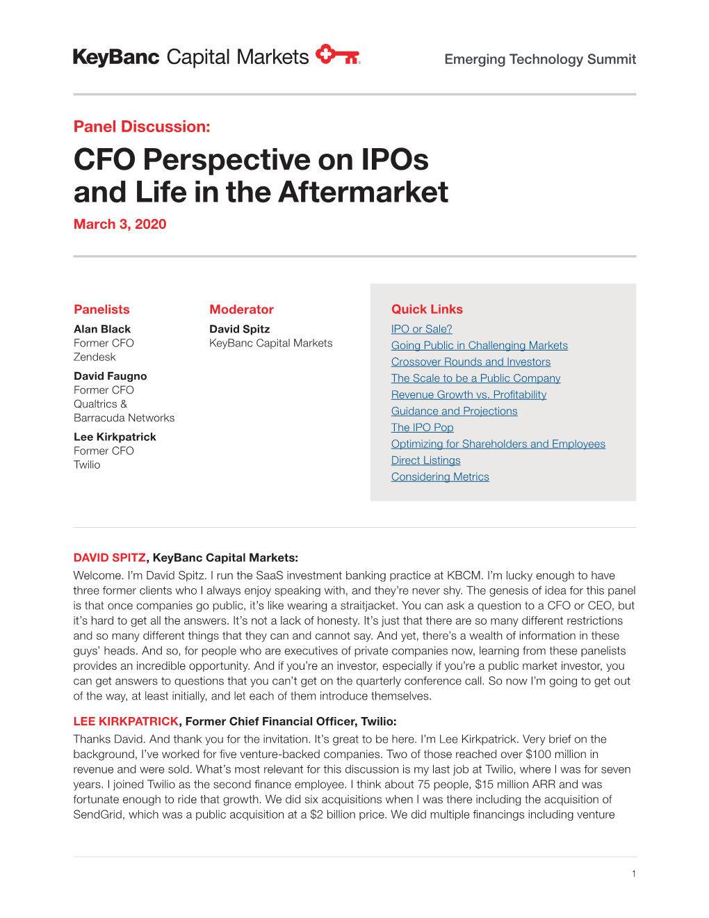 CFO Perspective on Ipos and Life in the Aftermarket March 3, 2020