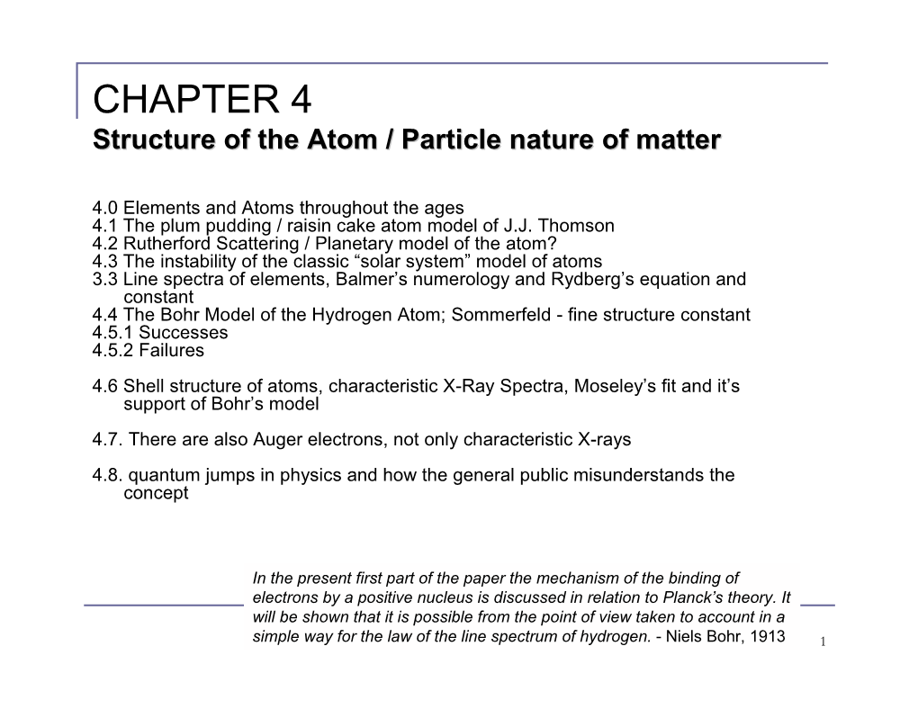 CHAPTER 4 Structure of the Atom / Particle Nature of Matter