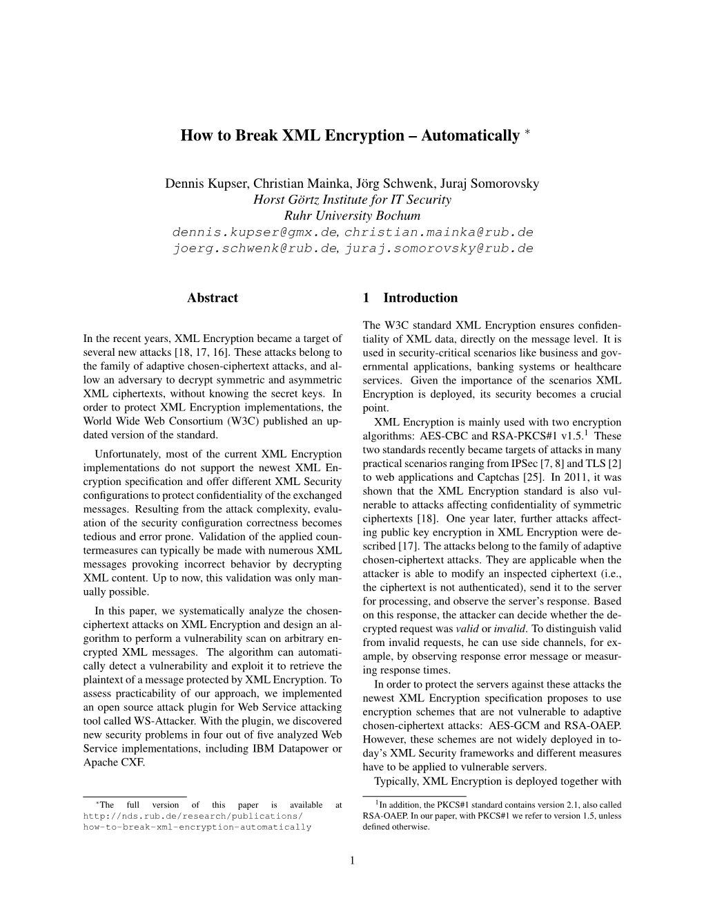 How to Break XML Encryption – Automatically ∗