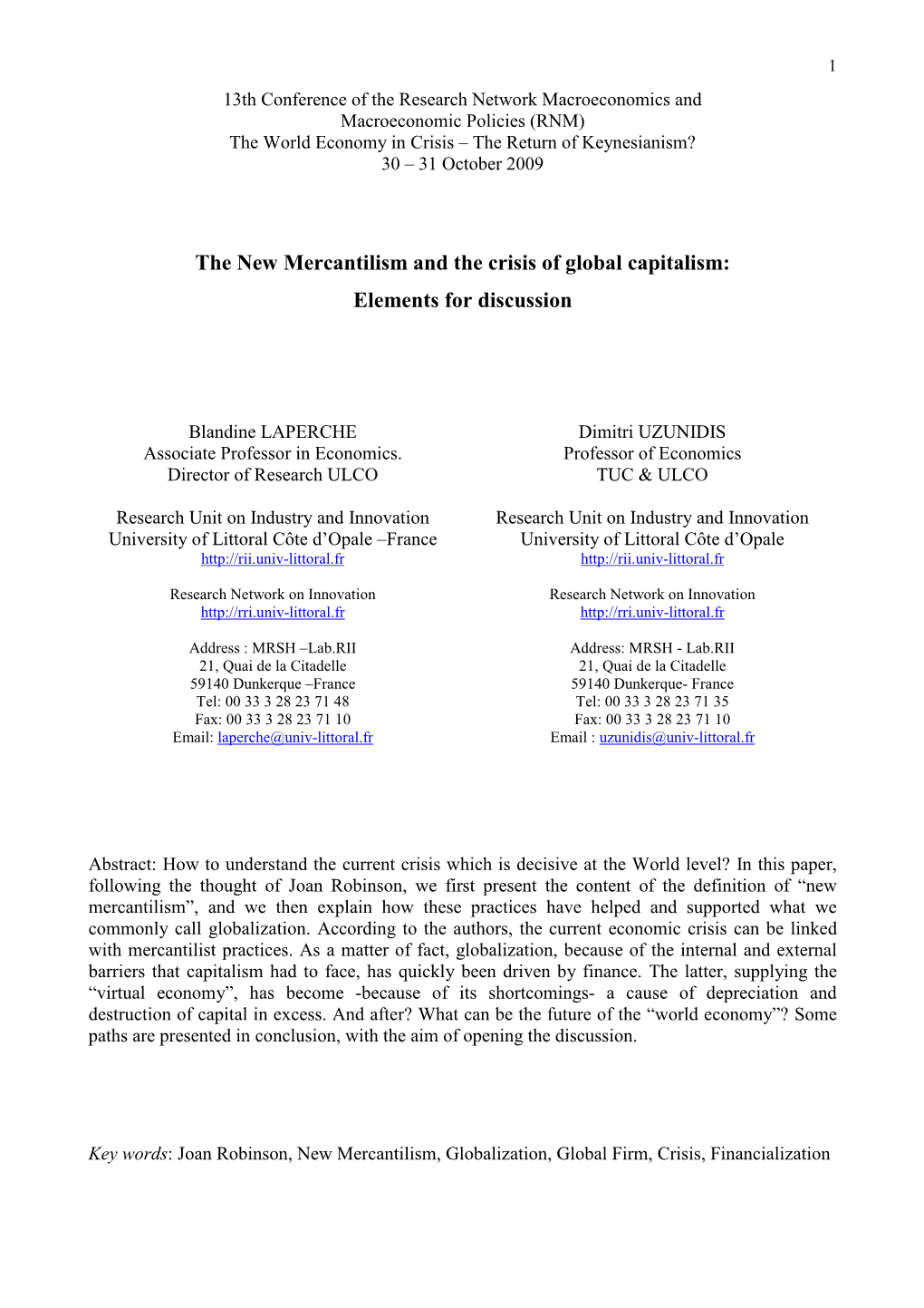 The New Mercantilism and the Crisis of Global Capitalism: Elements for Discussion