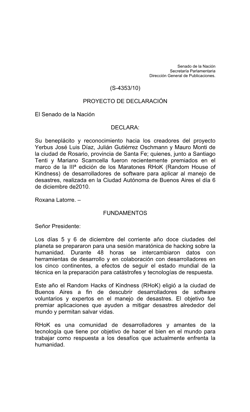 Proyecto De Declaracin