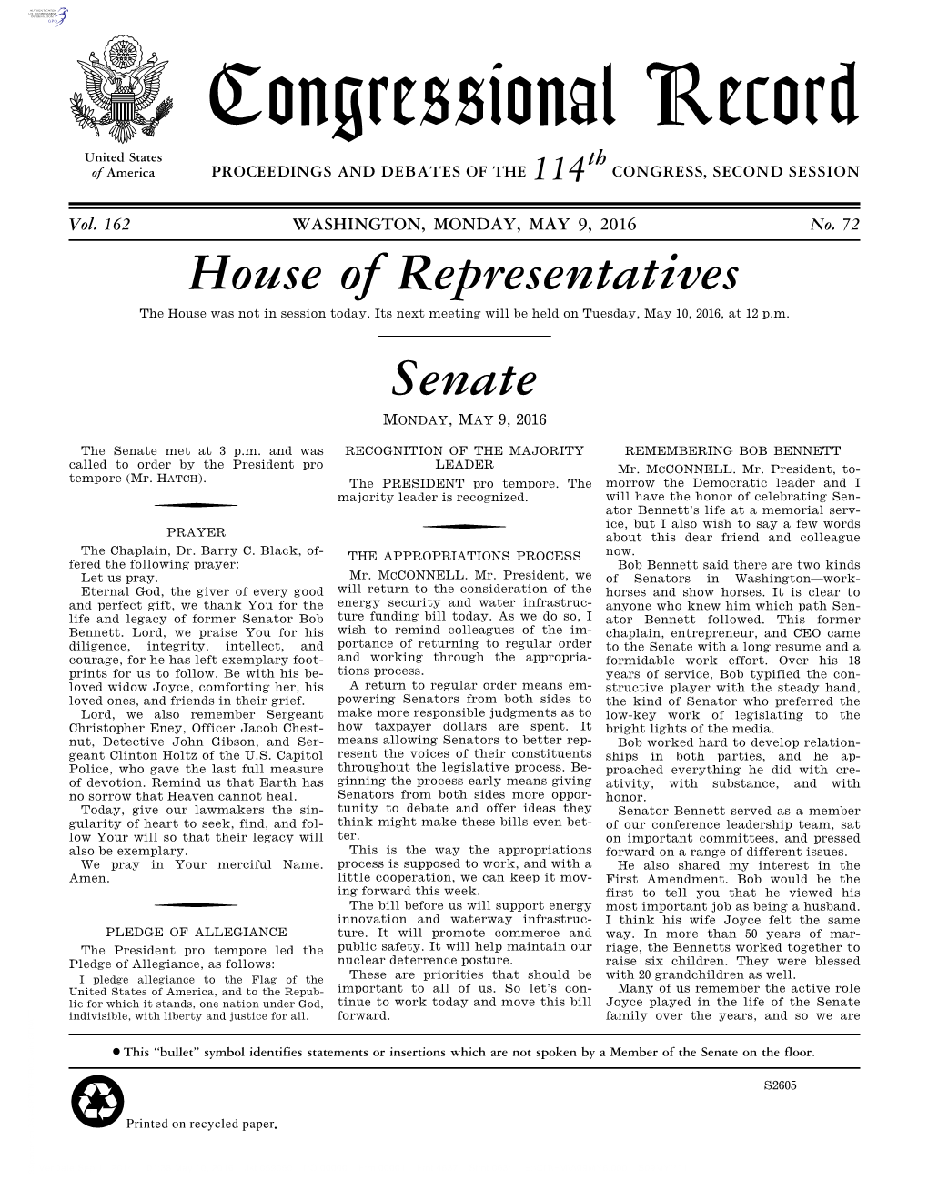 Congressional Record United States Th of America PROCEEDINGS and DEBATES of the 114 CONGRESS, SECOND SESSION