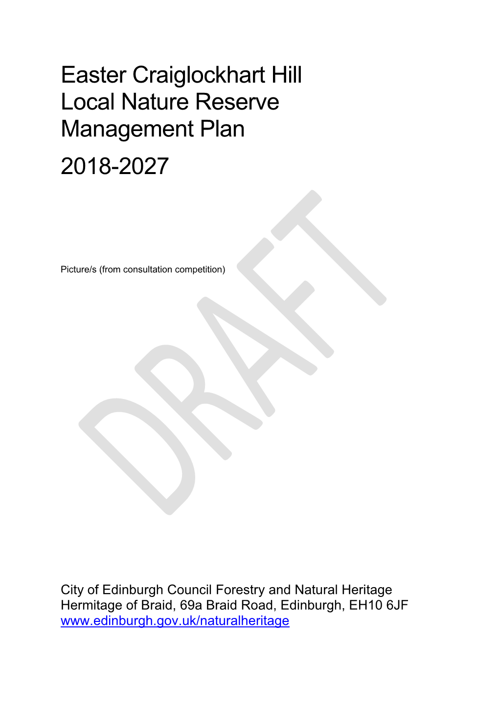 Easter Craiglockhart Hill Local Nature Reserve Management Plan 2018