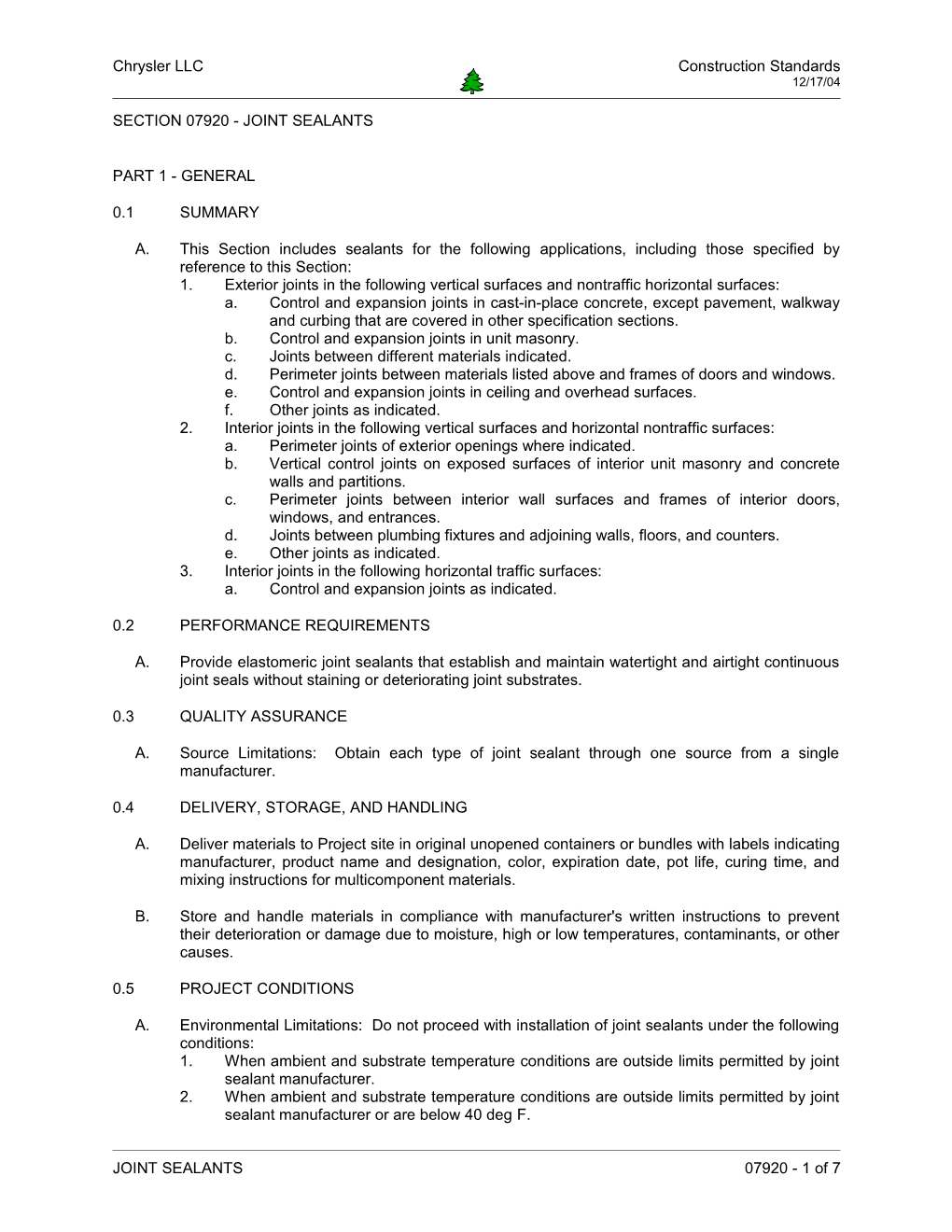 Section 07920 - Joint Sealants