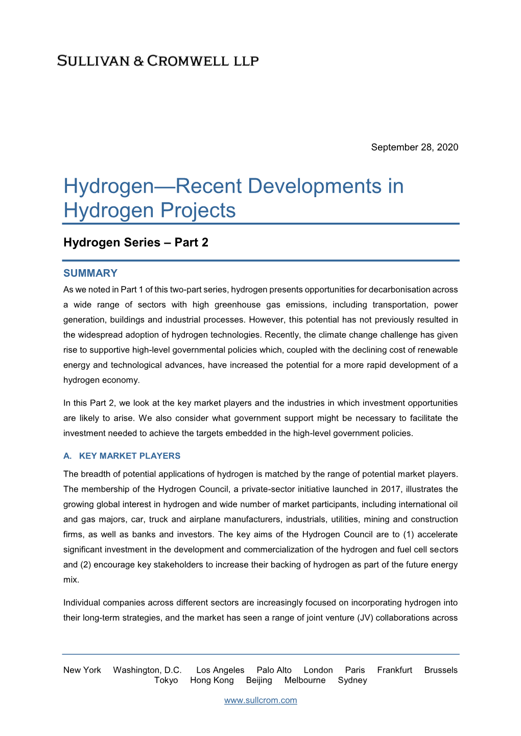 Hydrogen—Recent Developments in Hydrogen Projects