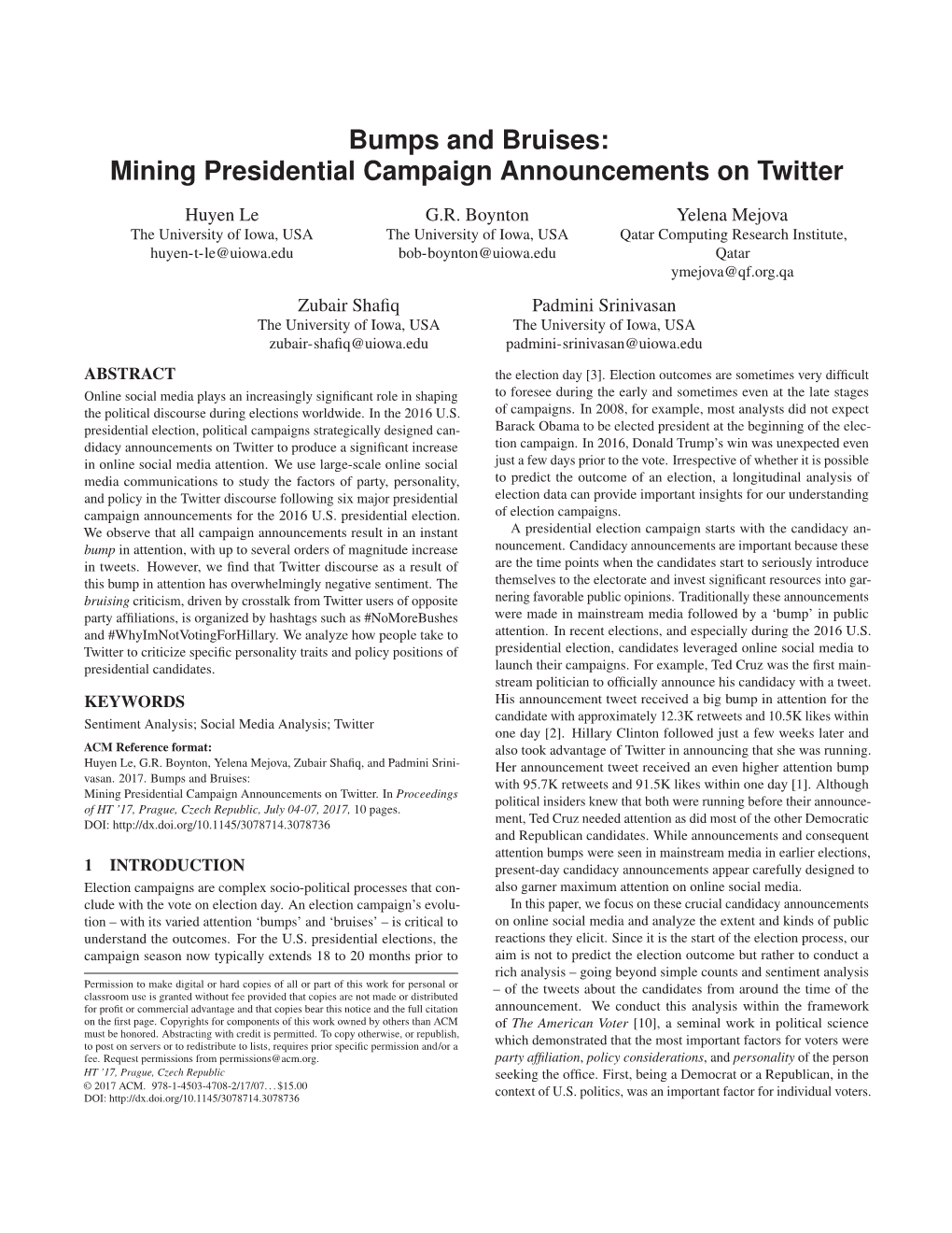 Mining Presidential Campaign Announcements on Twitter