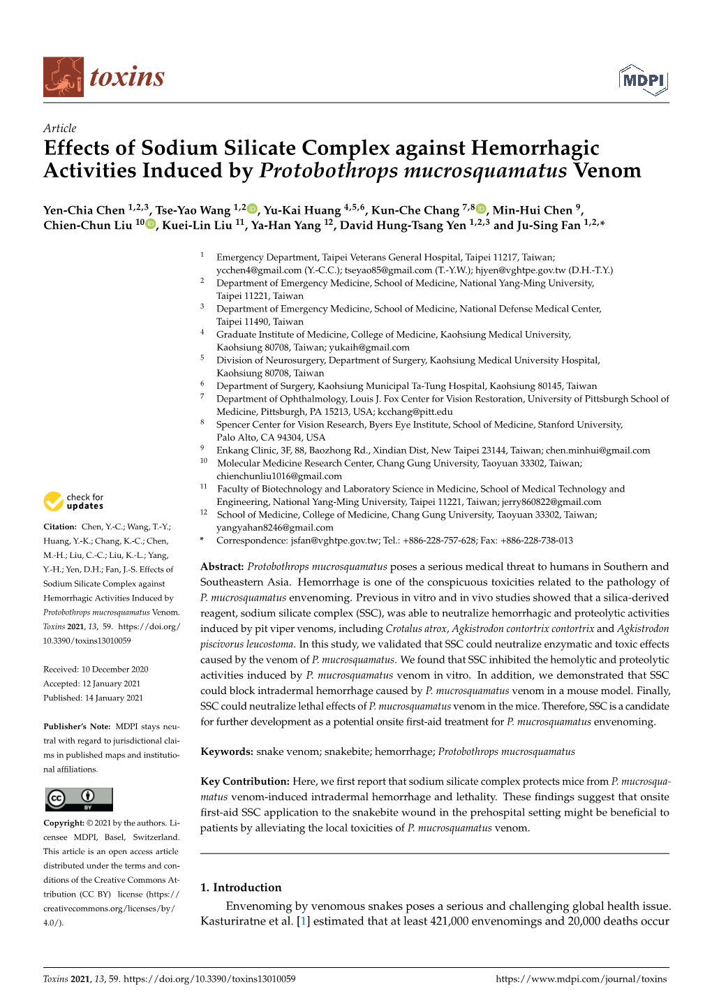 Effects of Sodium Silicate Complex Against Hemorrhagic Activities Induced by Protobothrops Mucrosquamatus Venom