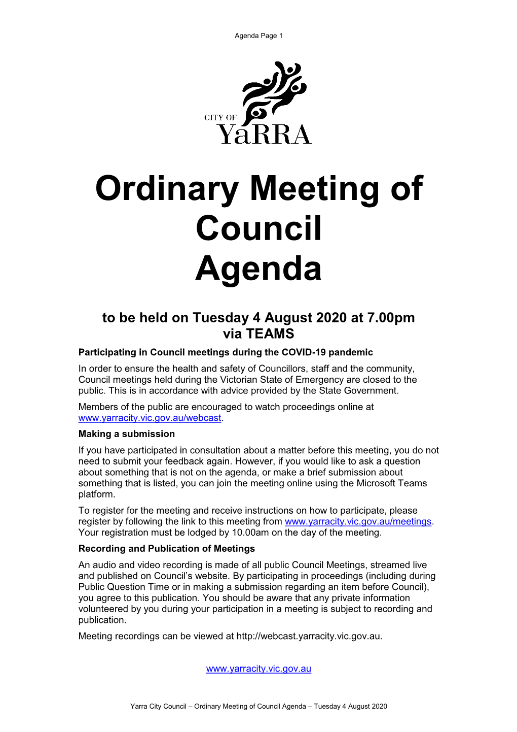 Agenda of Ordinary Council Meeting