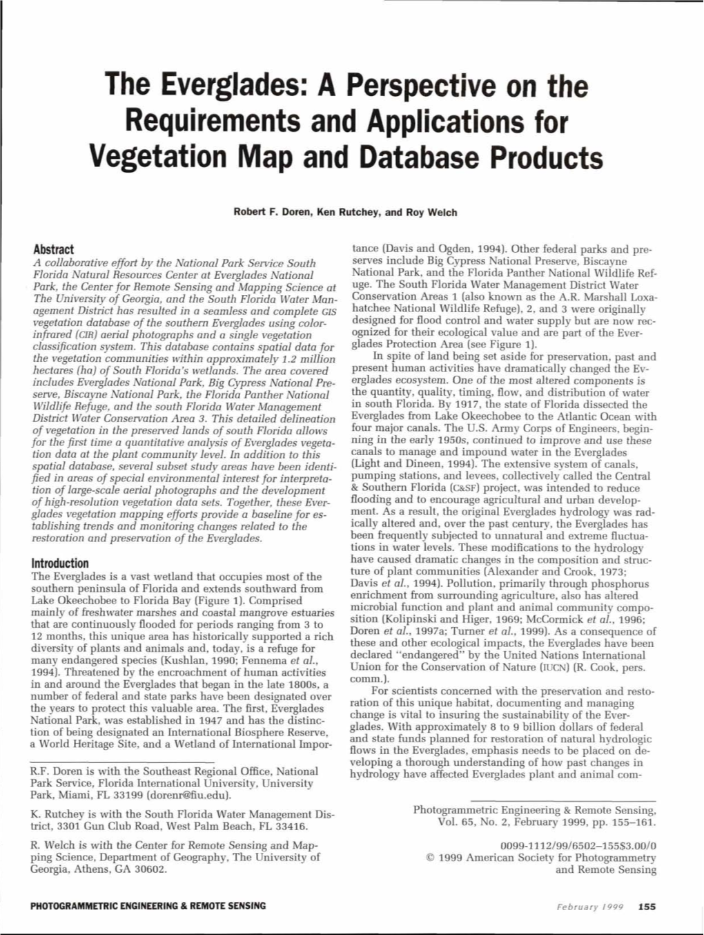 The Everglades: a Perspective on the Requirements and Applications for Vegetation Map and Database Products