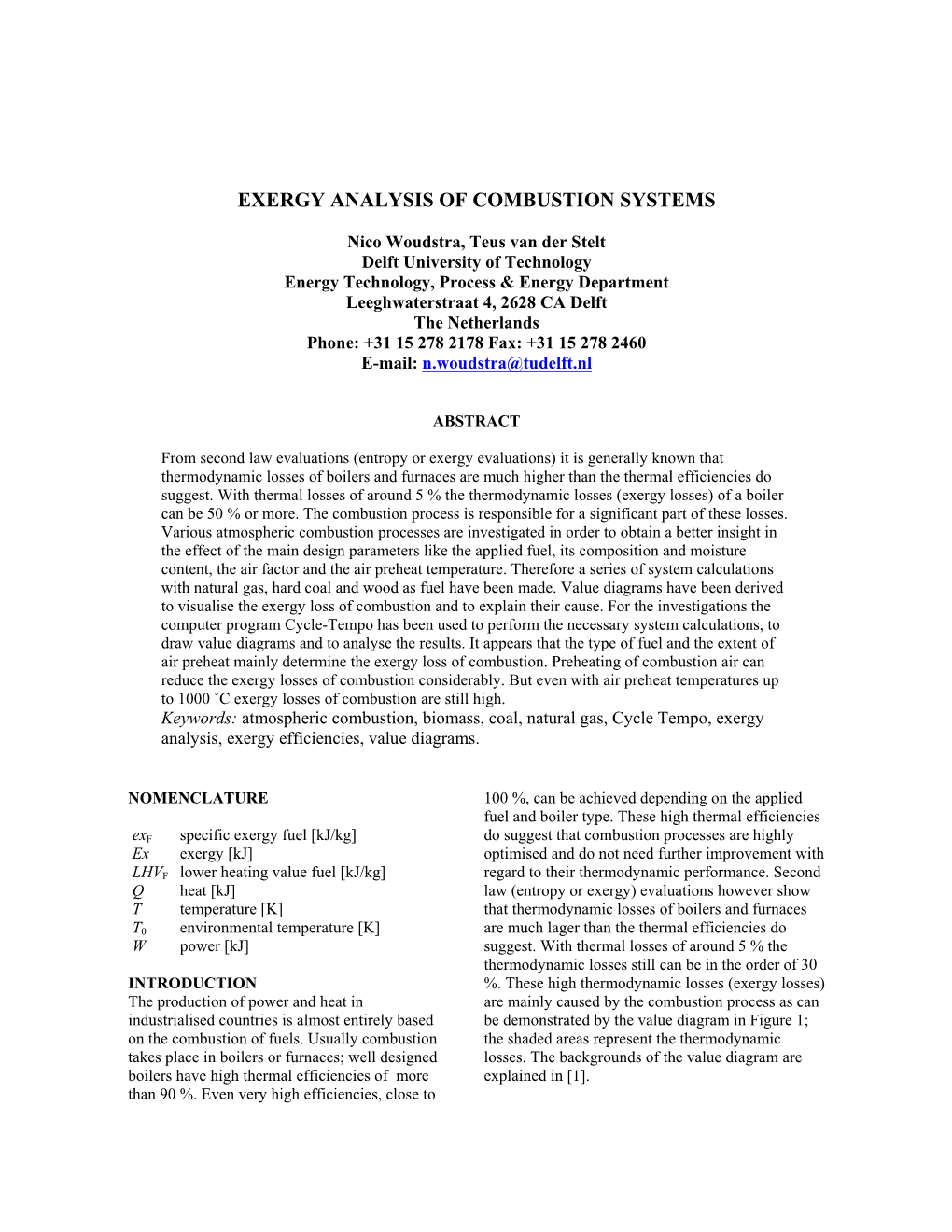 Exergy Analysis of Combustion Systems