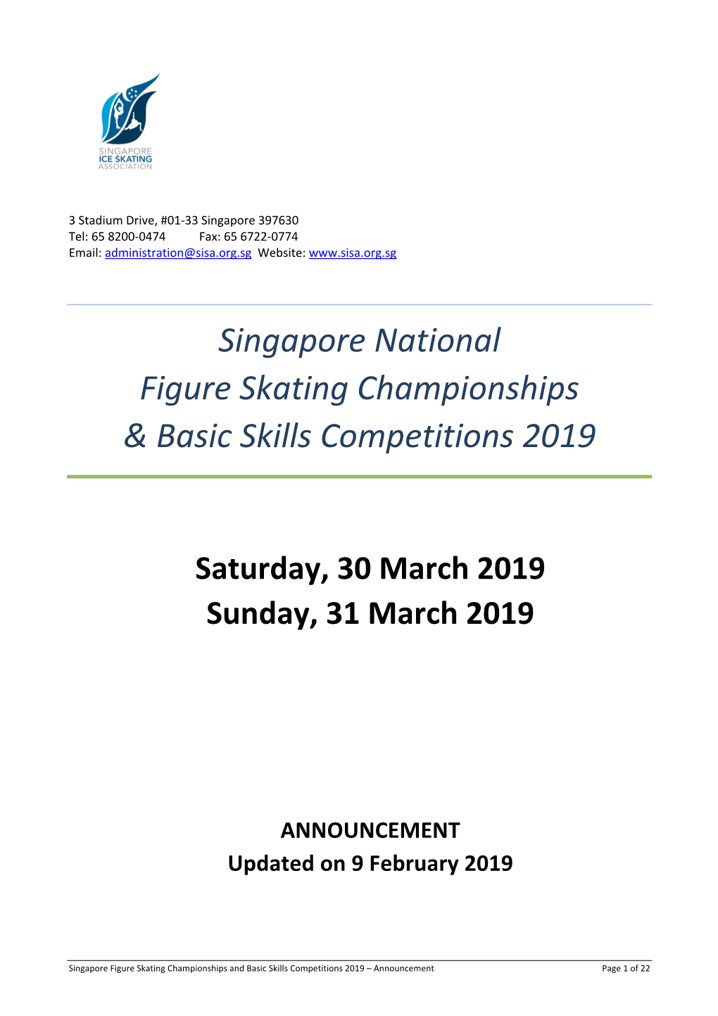 Singapore National Figure Skating Championships & Basic Skills Competitions 2019