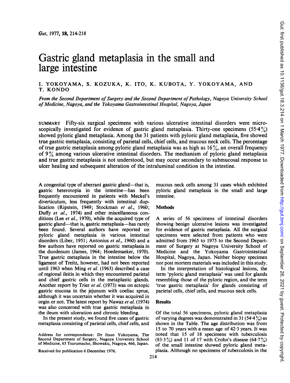 Gastric Gland Metaplasia in the Small and Large Intestine