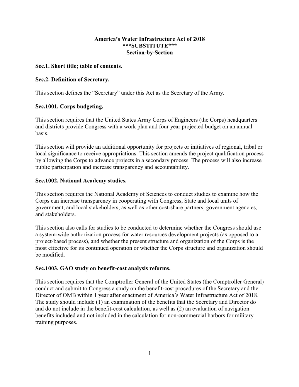 1 America's Water Infrastructure Act of 2018 ***SUBSTITUTE*** Section