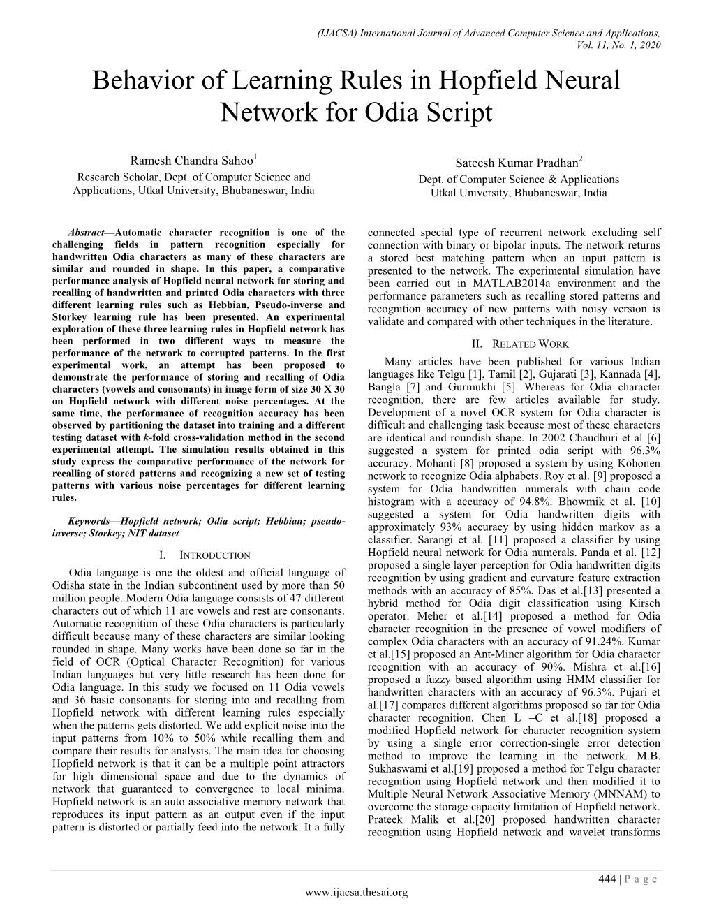 Behavior of Learning Rules in Hopfield Neural Network for Odia Script