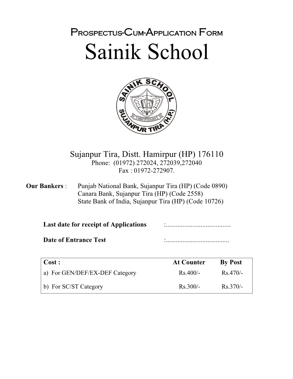 Prospectus-Cum-Application Form Sainik School