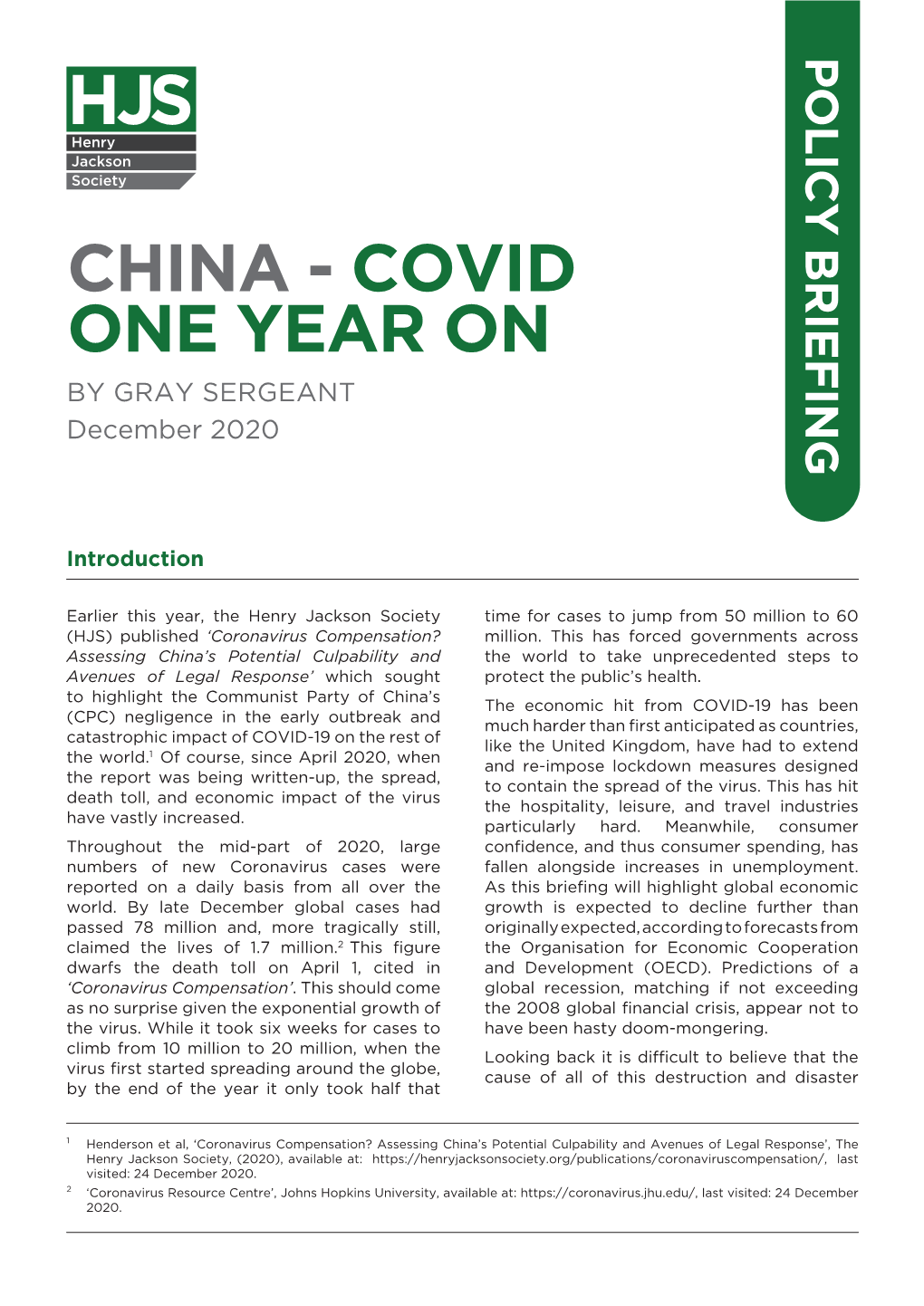 CHINA - COVID ONE YEAR on by GRAY SERGEANT December 2020