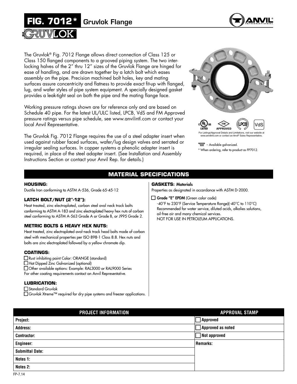 FIG. 7012* Gruvlok Flange