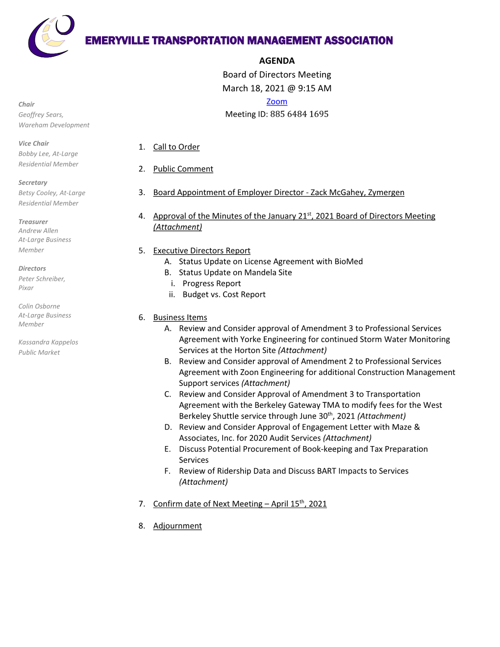 MARCH 18Th, 2021 Agenda Packet