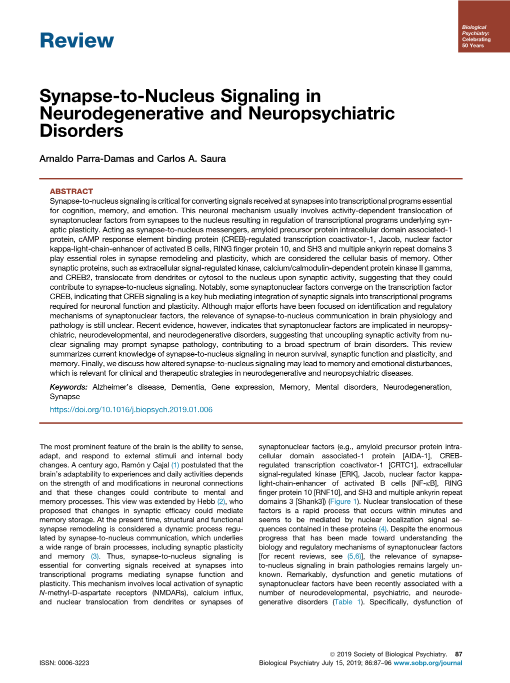 Synapse-To-Nucleus Signaling in Neurodegenerative and Neuropsychiatric Disorders