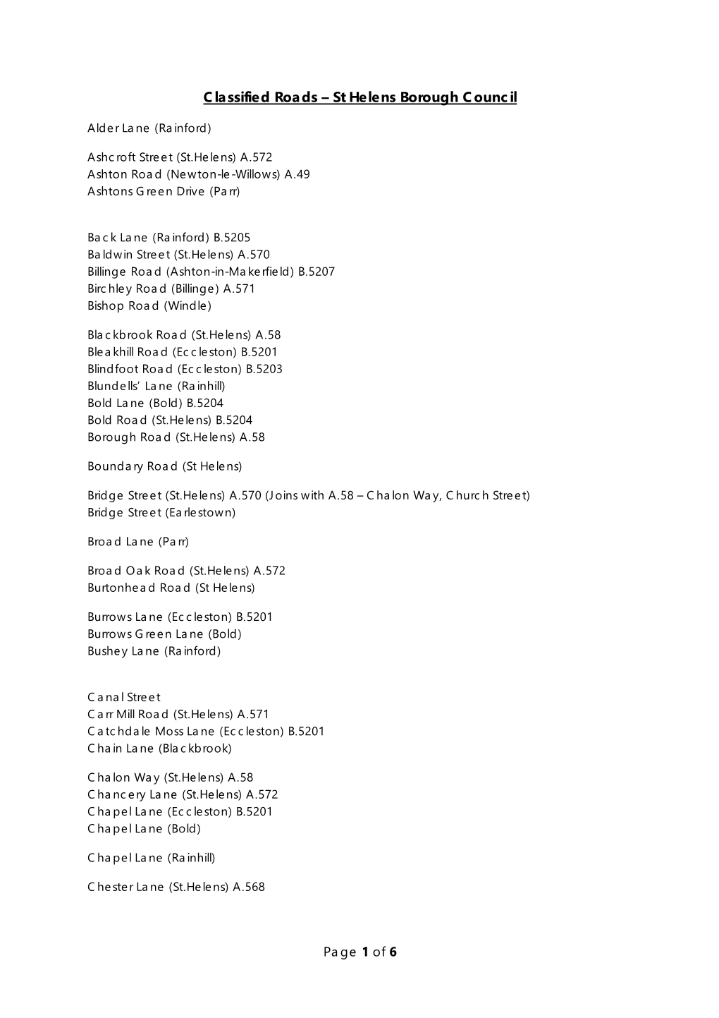 Classified Roads – St Helens Borough Council