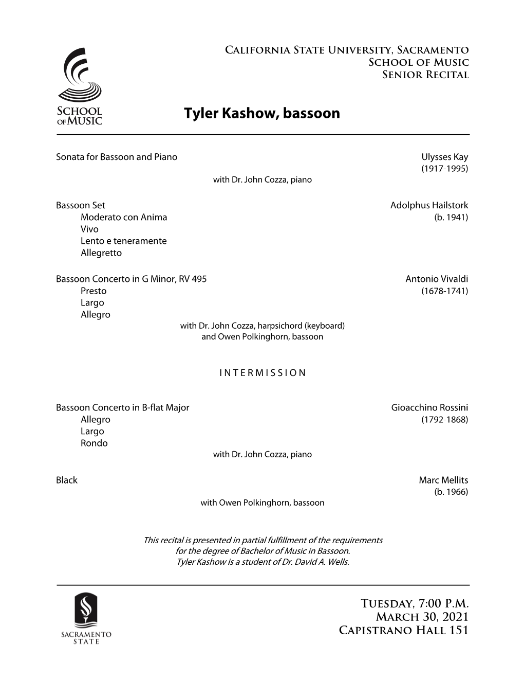 Tyler Kashow, Bassoon