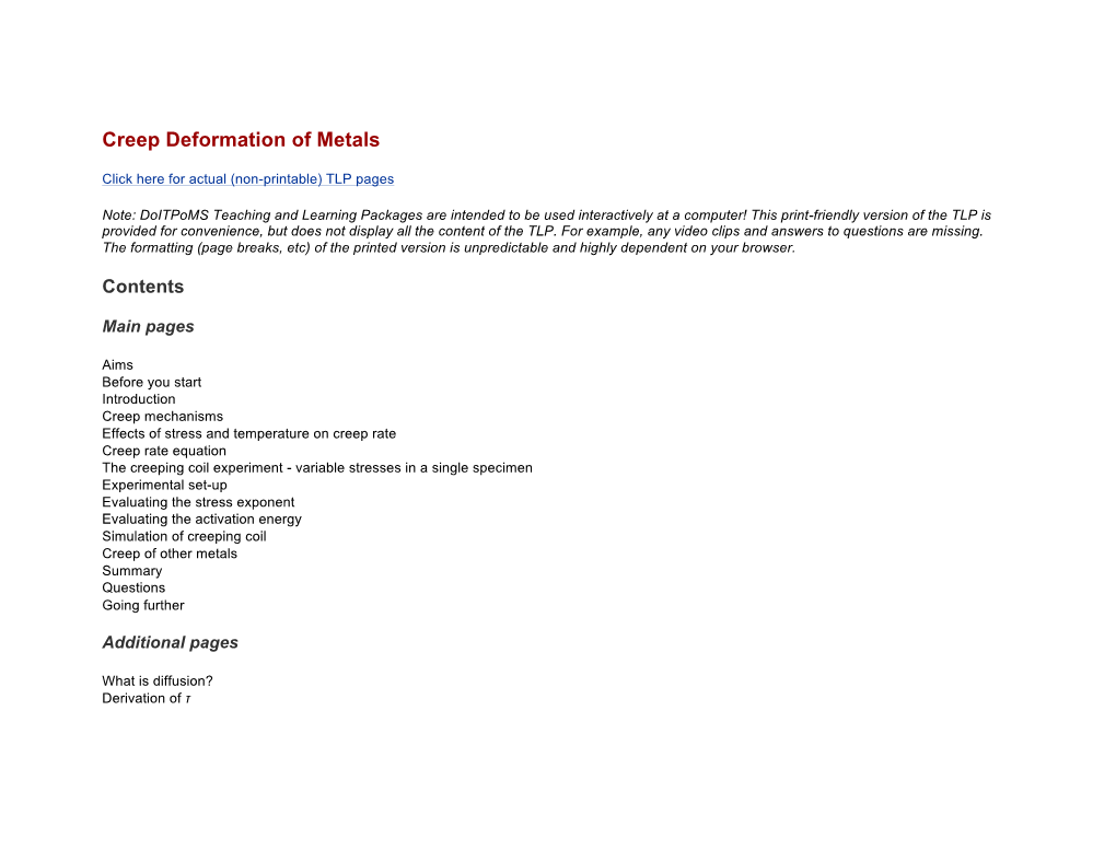 Creep Deformation of Metals