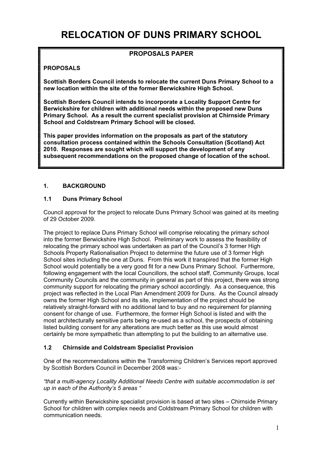 Relocation of Duns Primary School