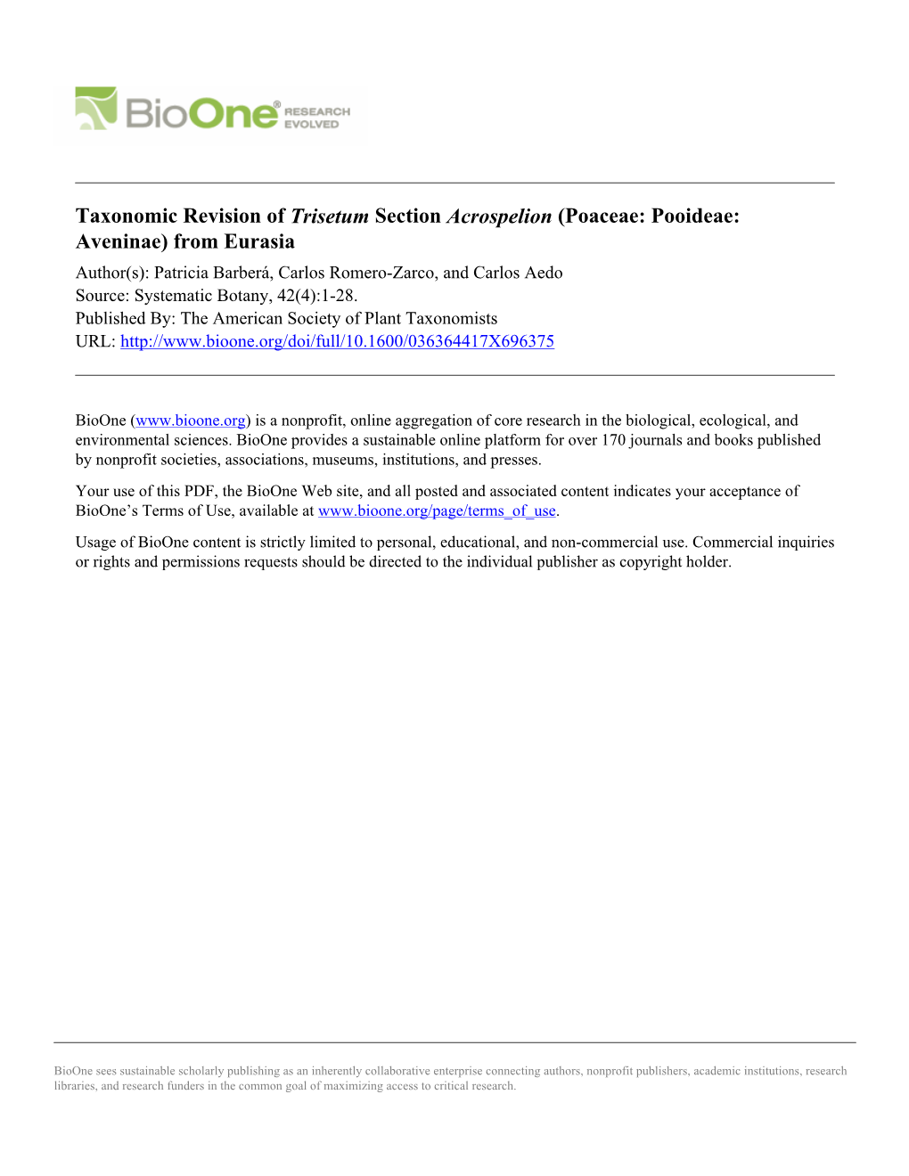 Taxonomic Revision of Trisetum Section Acrospelion