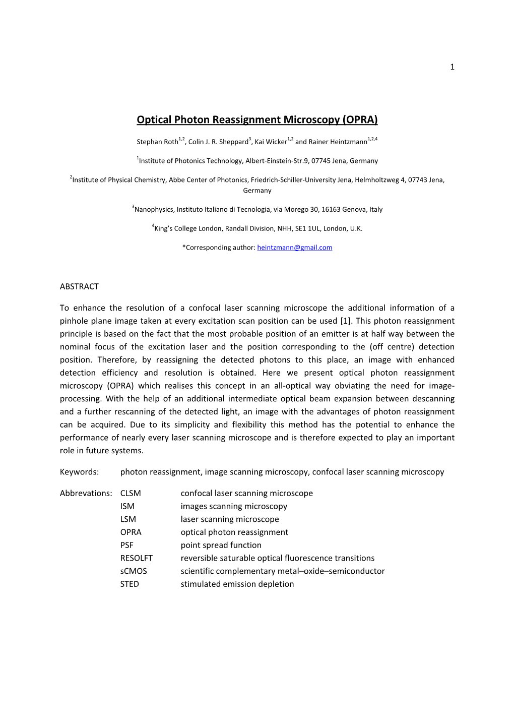 Optical Photon Reassignment Microscopy (OPRA)